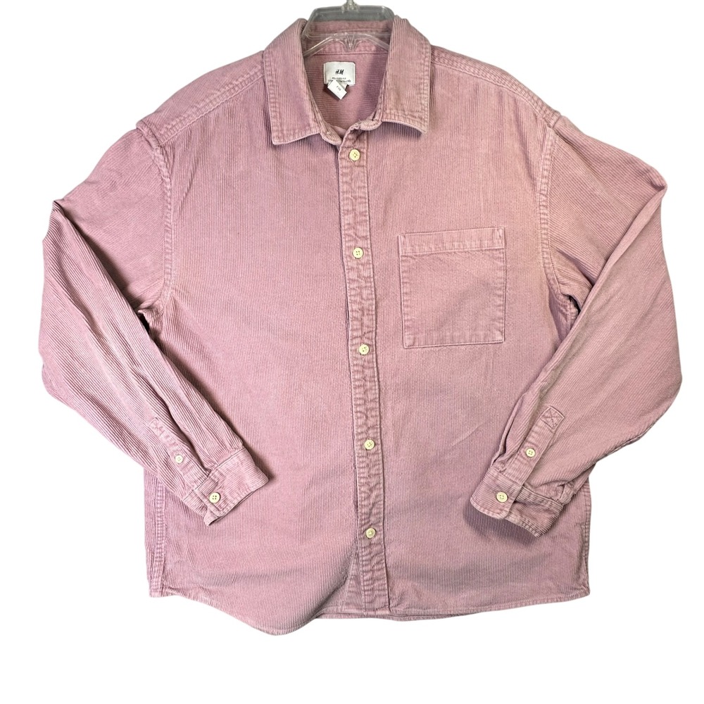 H&M Corduroy Shirt Relaxed Fit Mauve Pink Button Down‎ Oversized Large Mens